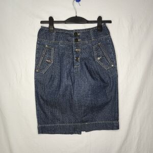 French Connection Ladies Button Front Midi Denim Blue Jean Skirt Size 6
